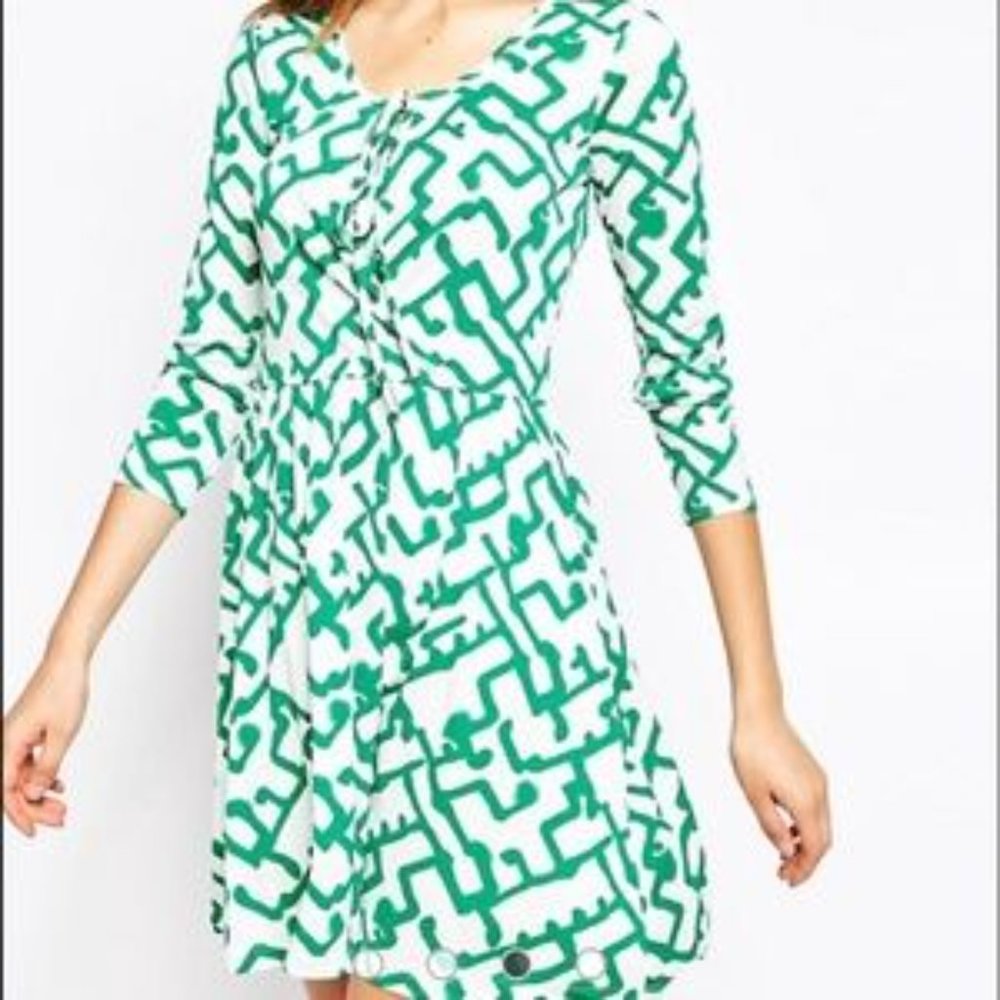 French Connection downtown grid flared wrap dress, pockets, size 4, NWT
